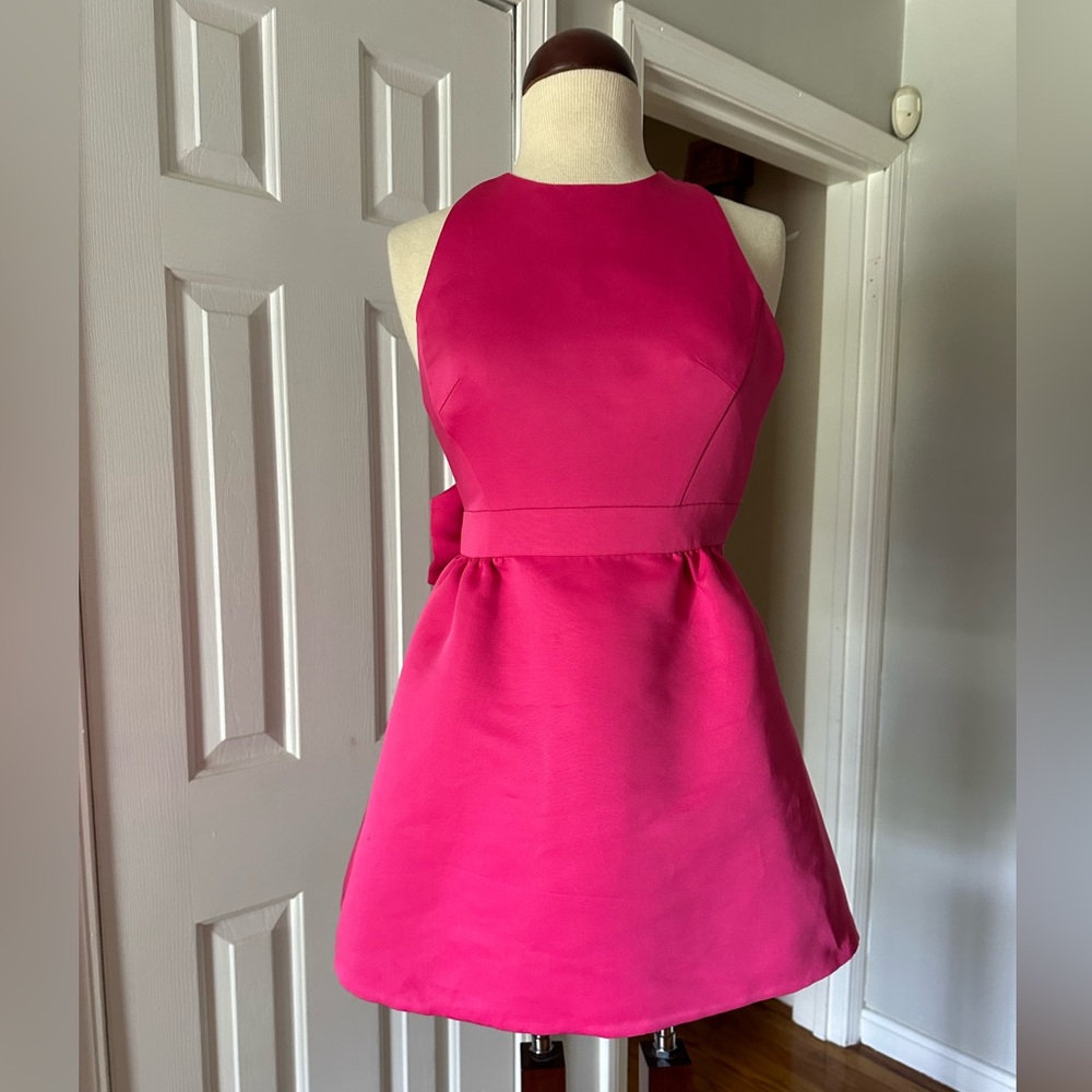 Kate Spade Satin Faille Bow Back Mini Dress, Size 00 in Cabaret Pink - Picture 9 of 11